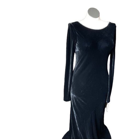 NWT 90’s Vintage $495 DKNY Bergdorf Goodman Black Velvet Beaded Gown Silk Blend - Picture 2 of 13